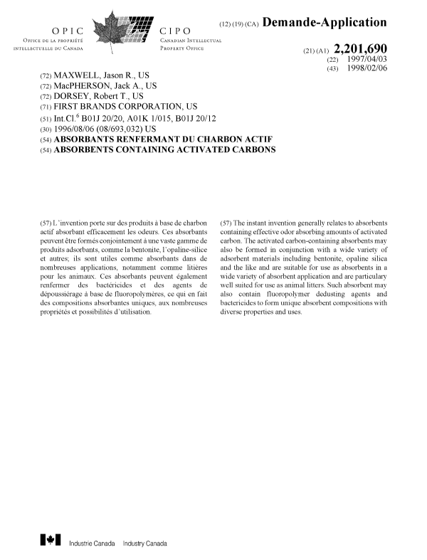 Document de brevet canadien 2201690. Page couverture 20001214. Image 1 de 1