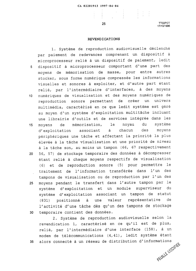 Document de brevet canadien 2201913. Revendications 19970404. Image 1 de 4
