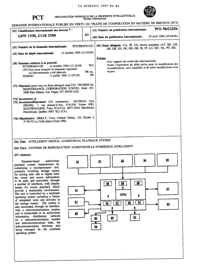 Canadian Patent Document 2201913. Abstract 19970405. Image 1 of 2