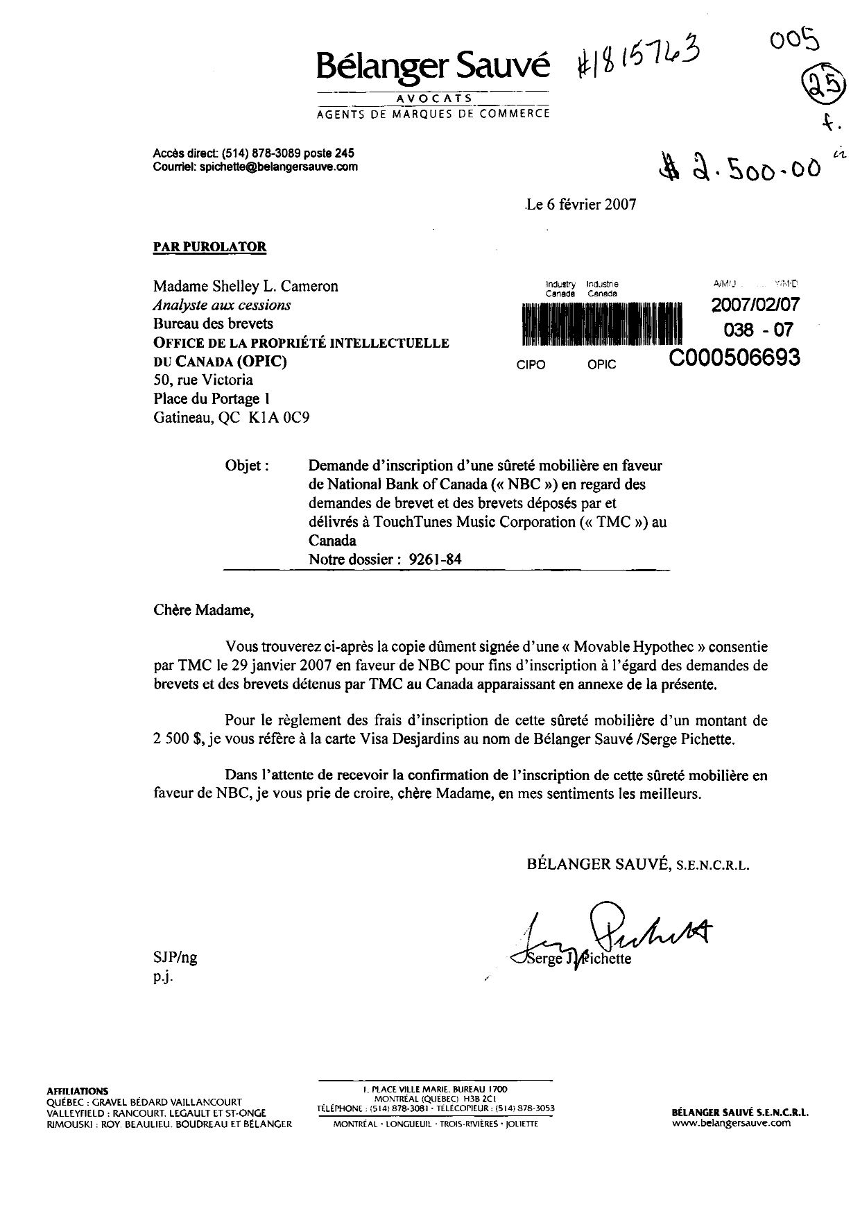 Canadian Patent Document 2201913. Assignment 20070207. Image 1 of 59