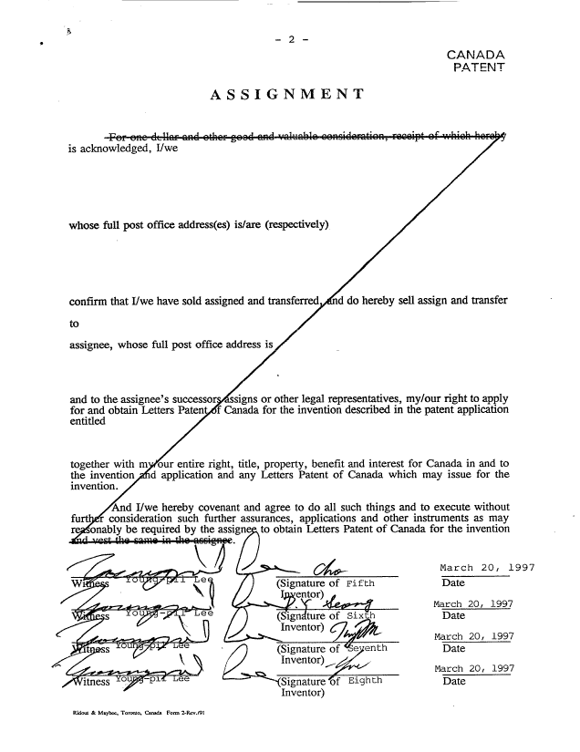 Canadian Patent Document 2202288. Assignment 19970409. Image 6 of 6