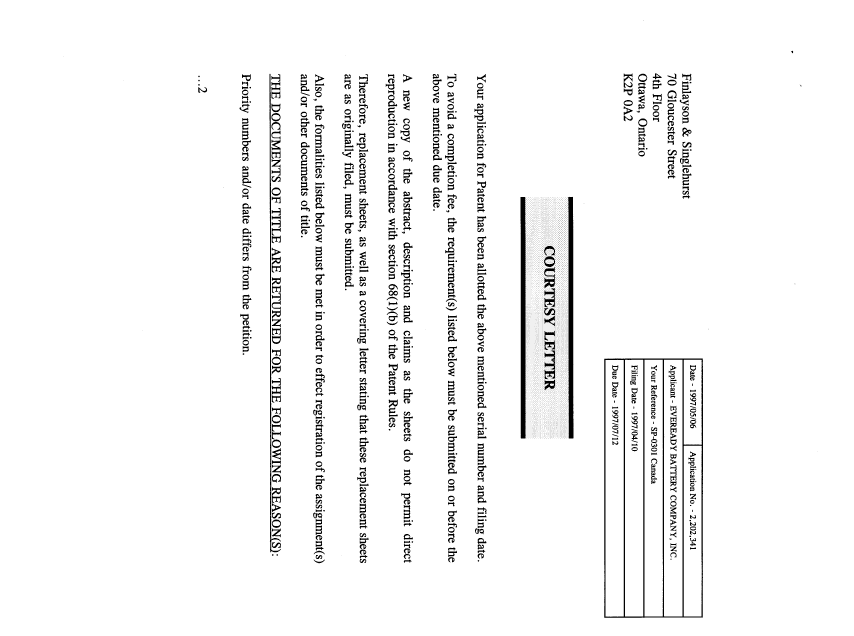 Canadian Patent Document 2202341. Correspondence 19970506. Image 1 of 2
