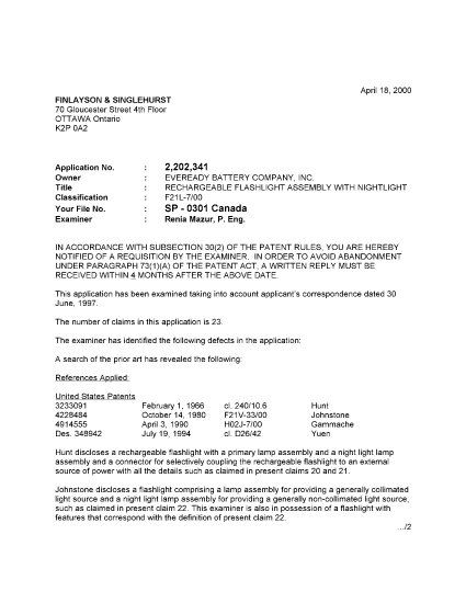 Document de brevet canadien 2202341. Poursuite-Amendment 20000418. Image 1 de 2