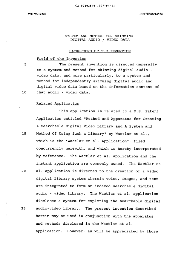 Canadian Patent Document 2202540. Description 19970411. Image 1 of 22