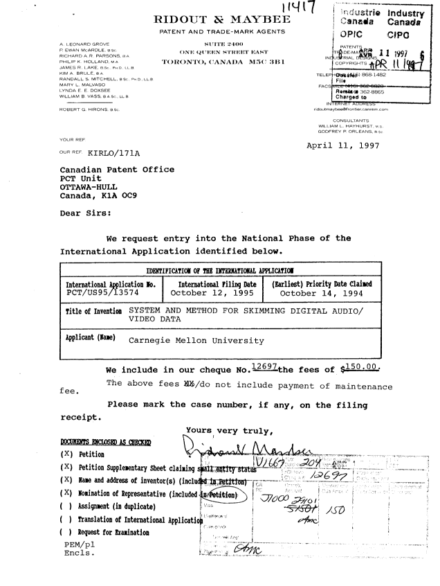 Document de brevet canadien 2202540. Cession 19970411. Image 1 de 3