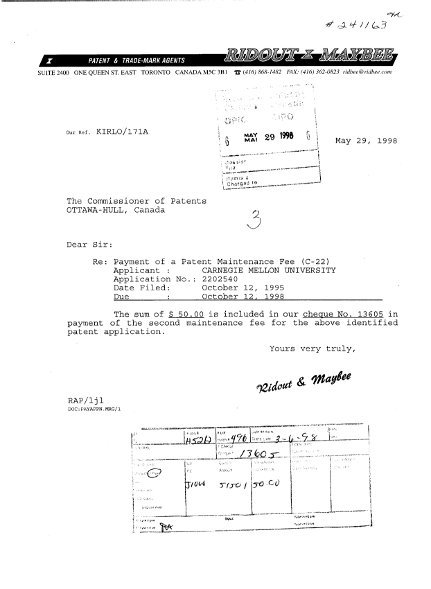 Document de brevet canadien 2202540. Taxes 19980529. Image 1 de 1