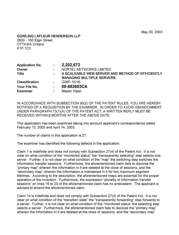 Document de brevet canadien 2202572. Poursuite-Amendment 20030530. Image 1 de 2