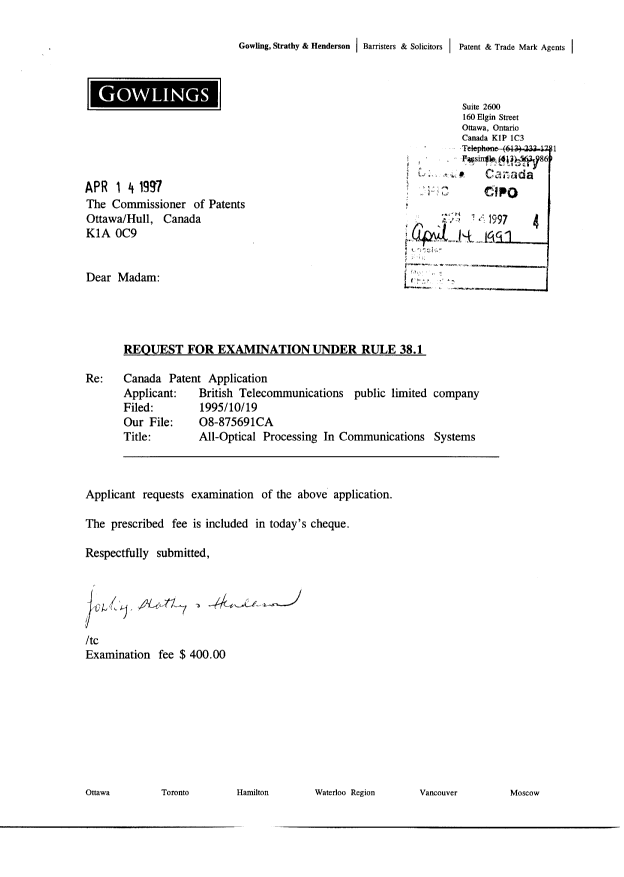 Document de brevet canadien 2202660. Poursuite-Amendment 19970414. Image 1 de 1