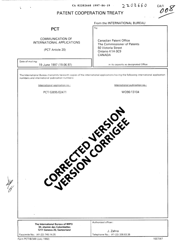 Document de brevet canadien 2202660. Poursuite-Amendment 19970619. Image 1 de 31
