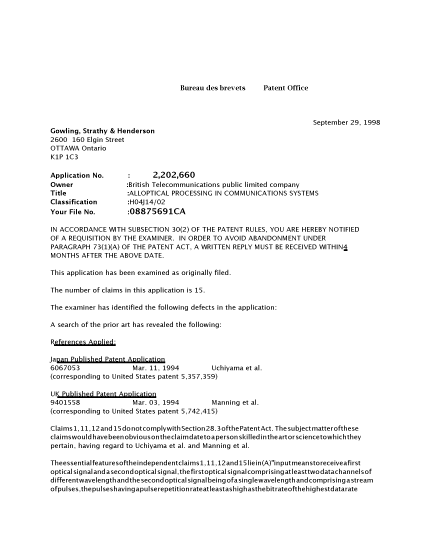 Document de brevet canadien 2202660. Poursuite-Amendment 19980929. Image 1 de 3