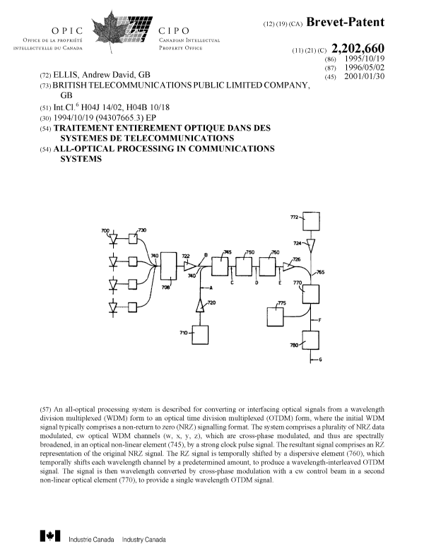 Document de brevet canadien 2202660. Page couverture 20010105. Image 1 de 1