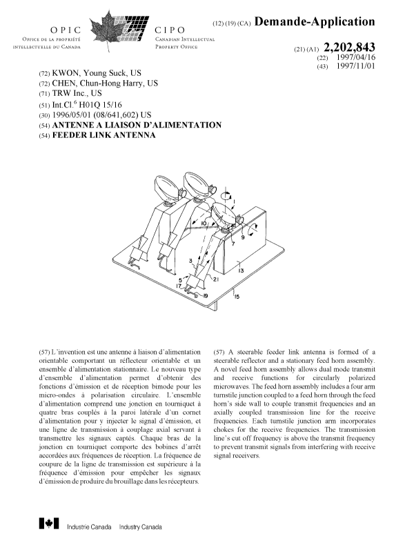 Document de brevet canadien 2202843. Page couverture 19971218. Image 1 de 1