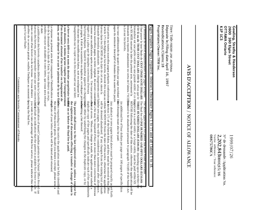 Canadian Patent Document 2202843. Prosecution-Amendment 19990726. Image 1 of 1