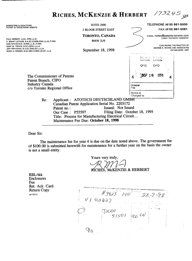 Document de brevet canadien 2203172. Taxes 19980918. Image 1 de 1
