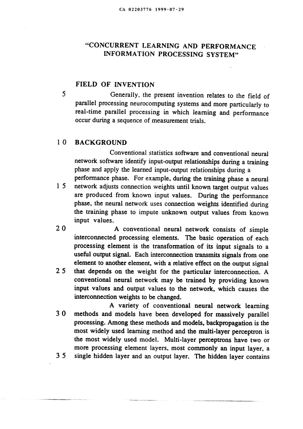 Canadian Patent Document 2203776. Description 19990729. Image 1 of 63