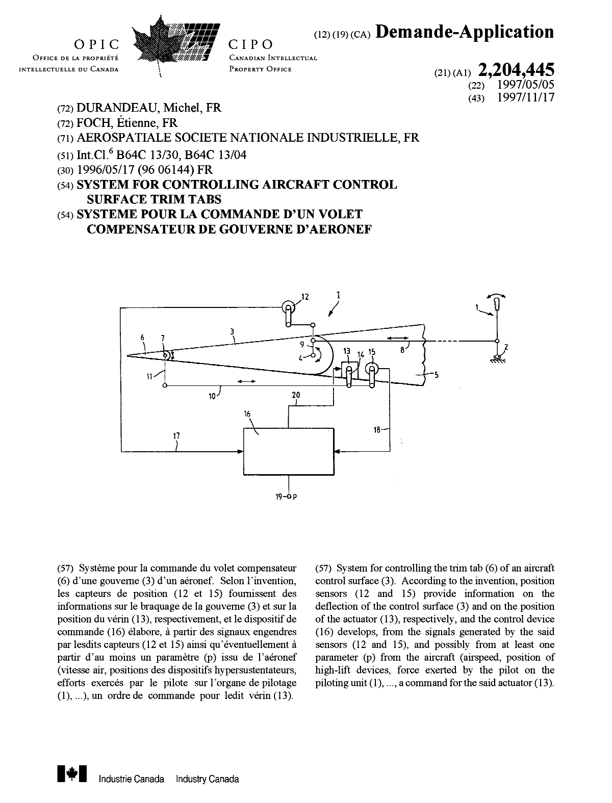 Canadian Patent Document 2204445. Cover Page 19980105. Image 1 of 1