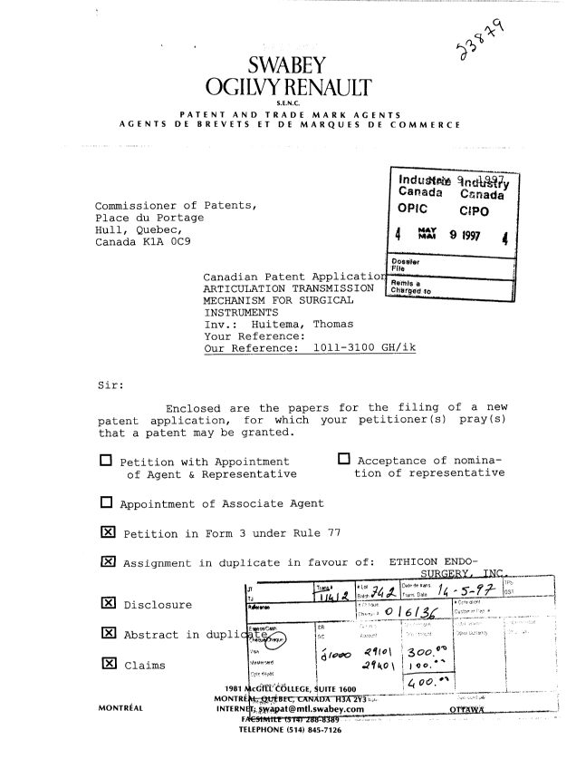 Document de brevet canadien 2204952. Cession 19970509. Image 1 de 8