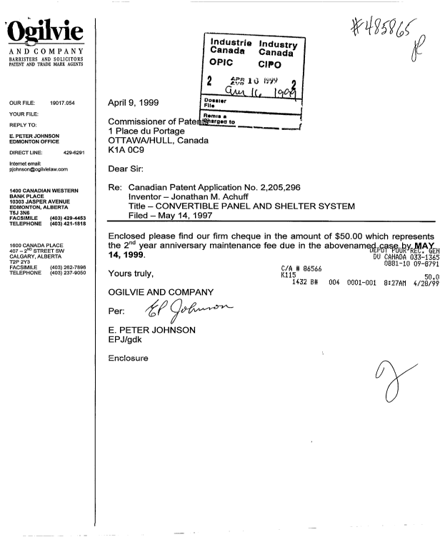Document de brevet canadien 2205296. Taxes 19990416. Image 1 de 1