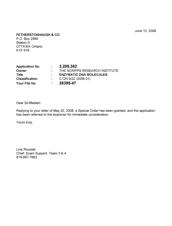 Canadian Patent Document 2205382. Prosecution-Amendment 20080613. Image 1 of 1