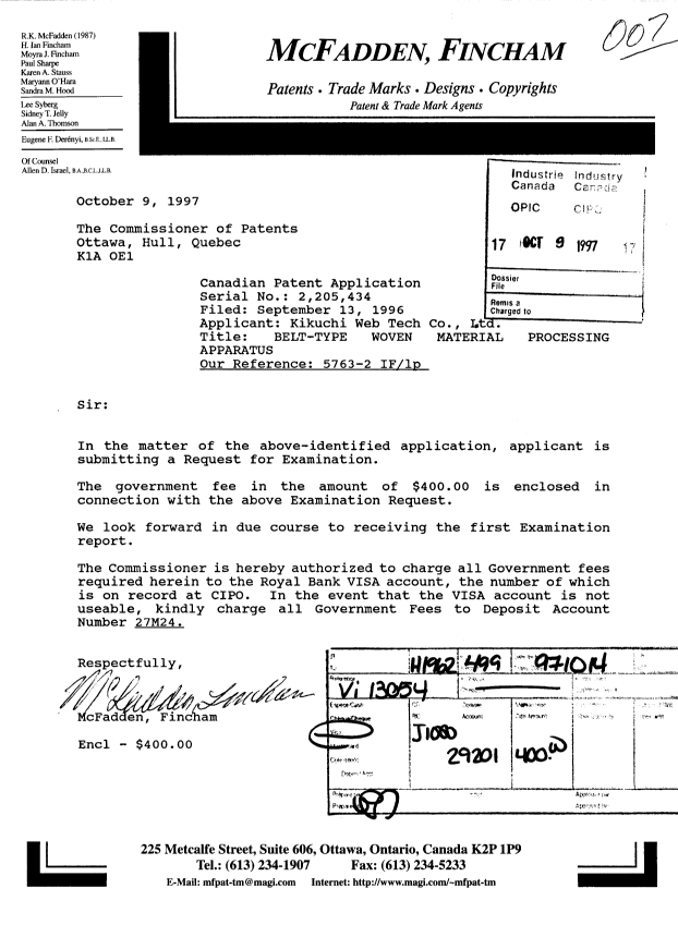 Canadian Patent Document 2205434. Prosecution-Amendment 19971009. Image 1 of 1