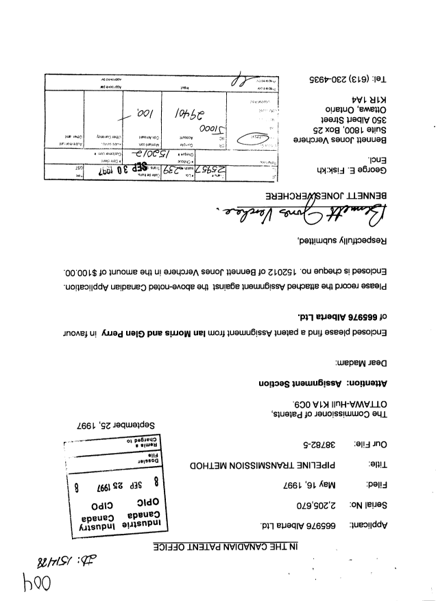 Document de brevet canadien 2205670. Cession 19970925. Image 1 de 4