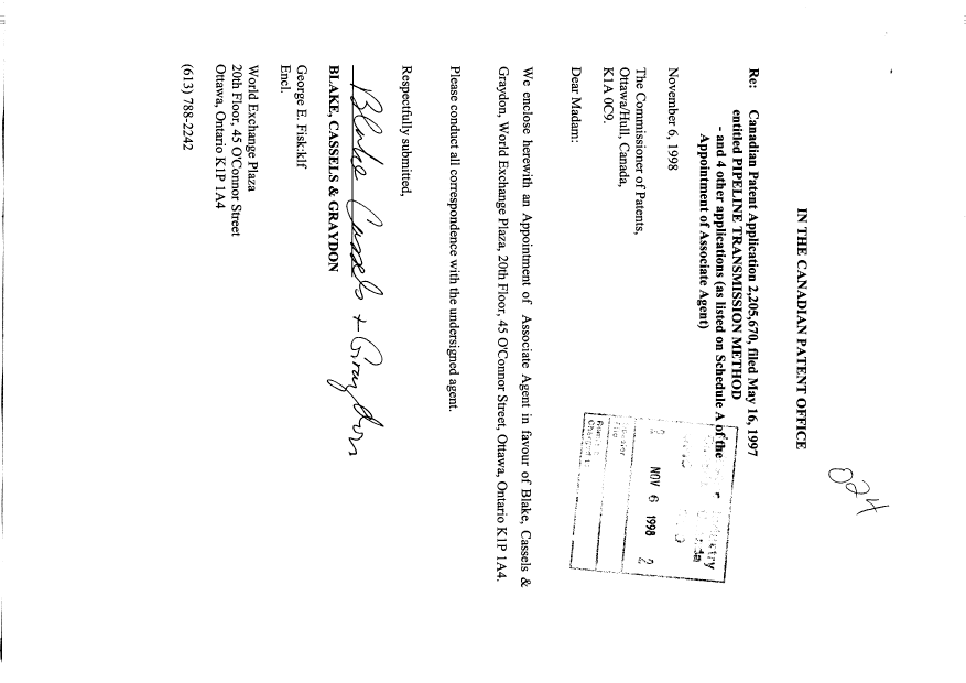 Canadian Patent Document 2205670. Correspondence 19971206. Image 1 of 3