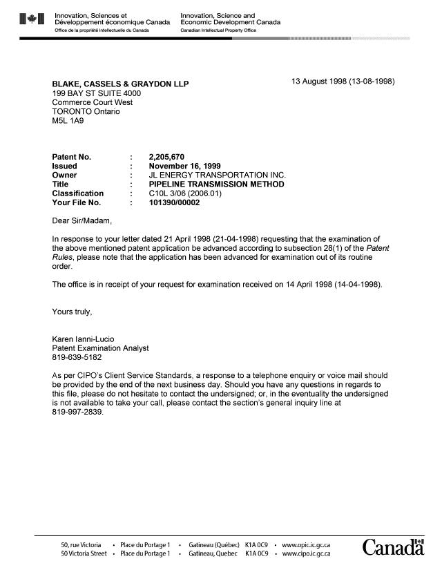 Document de brevet canadien 2205670. Correspondance 19971213. Image 1 de 1