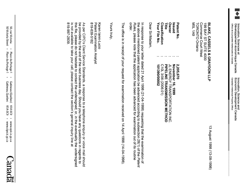 Canadian Patent Document 2205670. Correspondence 19971213. Image 1 of 1