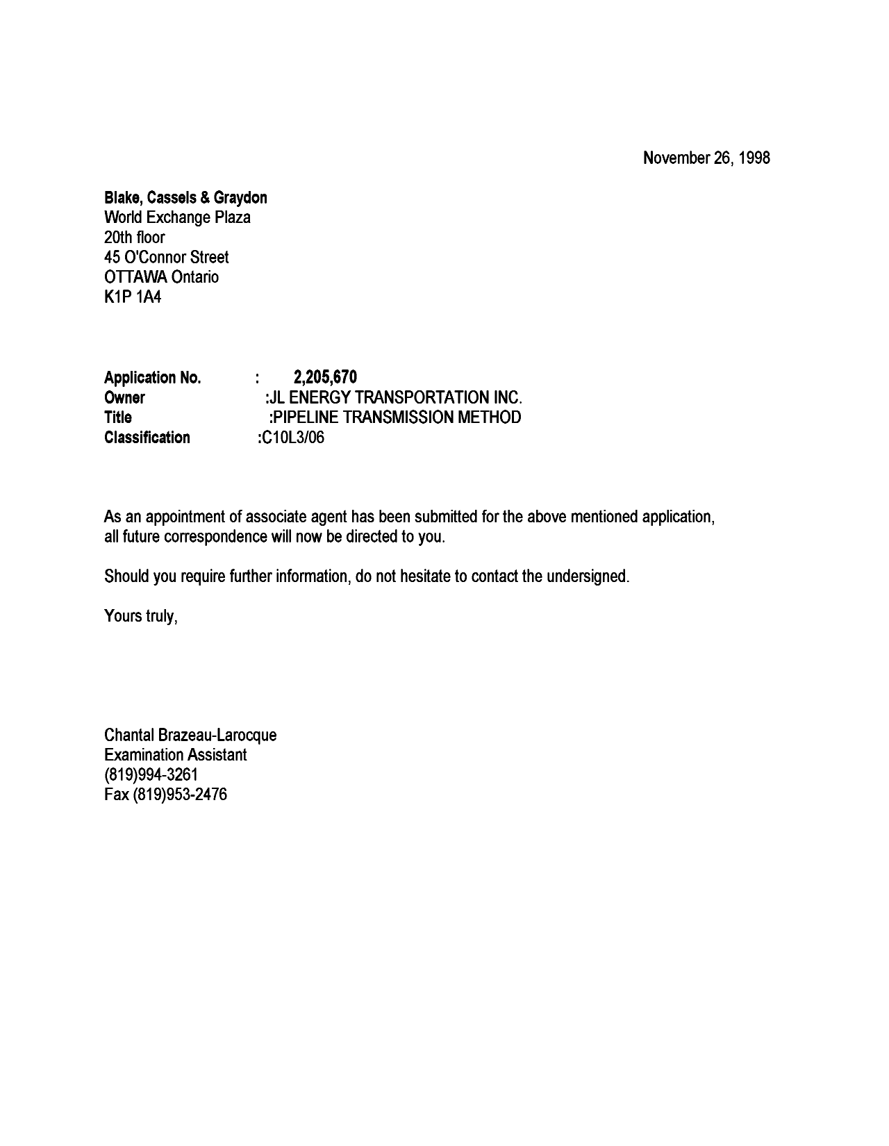 Canadian Patent Document 2205670. Correspondence 19971226. Image 1 of 1