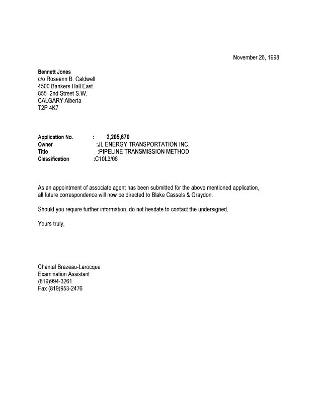 Document de brevet canadien 2205670. Correspondance 19981126. Image 1 de 1