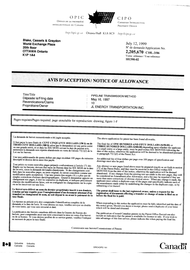 Canadian Patent Document 2205670. Correspondence 19981212. Image 1 of 1