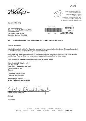 Document de brevet canadien 2205670. Correspondance 20111219. Image 1 de 12