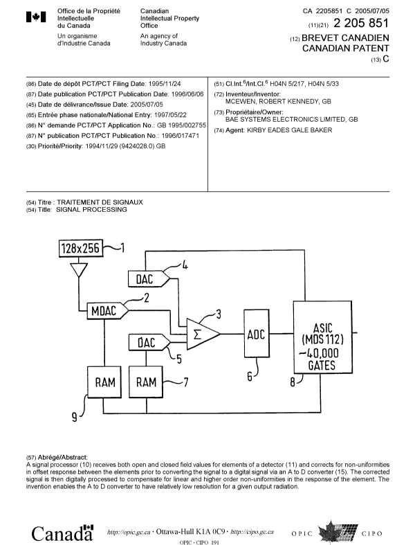Document de brevet canadien 2205851. Page couverture 20050609. Image 1 de 1