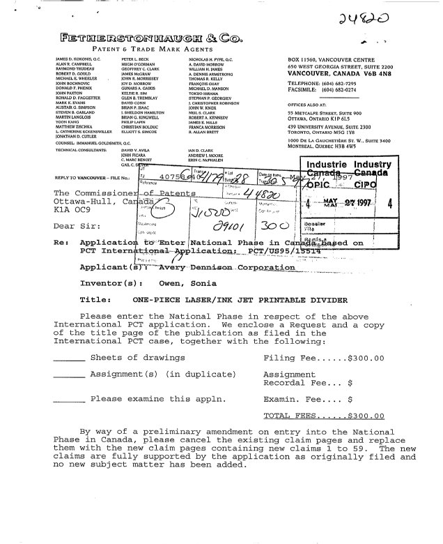 Document de brevet canadien 2206096. Cession 19970527. Image 1 de 4
