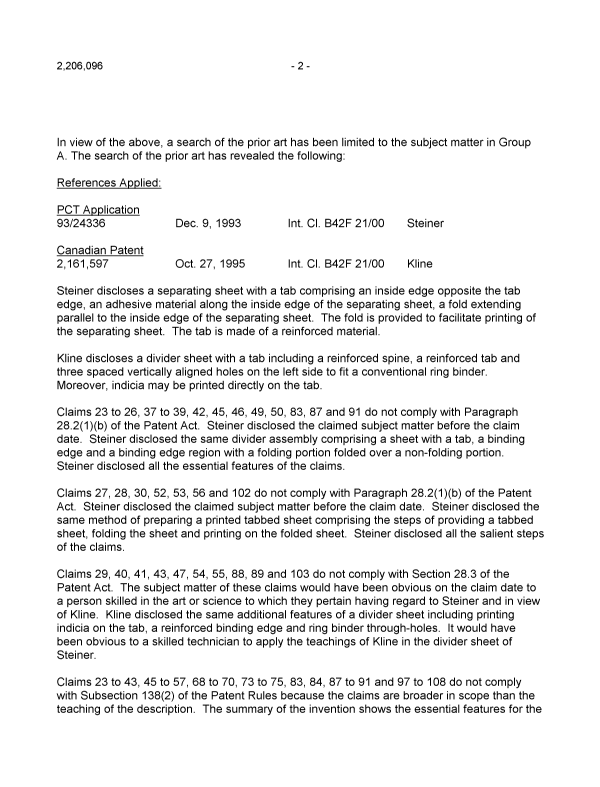 Canadian Patent Document 2206096. Prosecution-Amendment 20030220. Image 2 of 3
