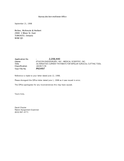 Canadian Patent Document 2206440. Correspondence 19980921. Image 1 of 1