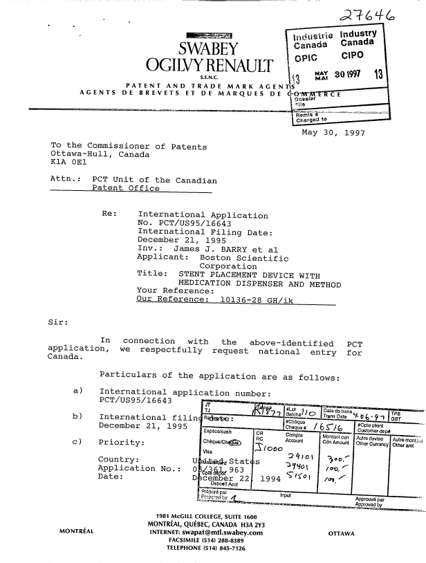 Document de brevet canadien 2206536. Cession 19970530. Image 1 de 7