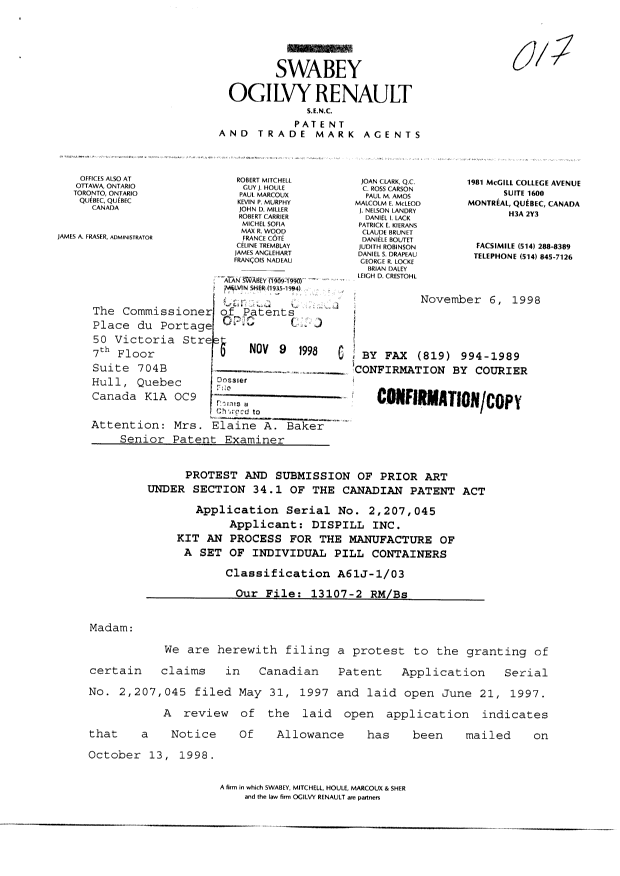 Canadian Patent Document 2207045. Prosecution-Amendment 19971209. Image 1 of 12