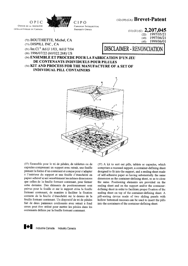 Canadian Patent Document 2207045. Cover Page 20061207. Image 1 of 5