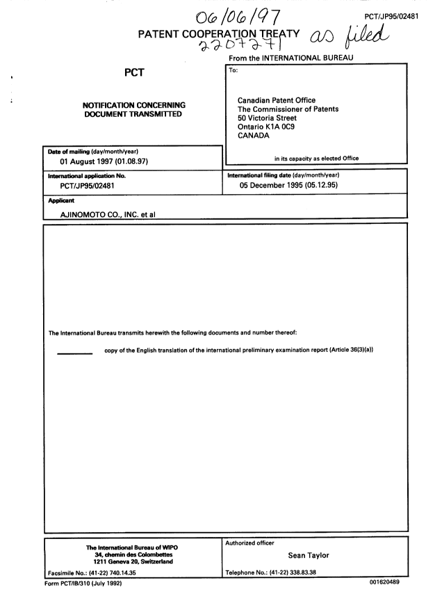 Document de brevet canadien 2207271. PCT 19970801. Image 1 de 4