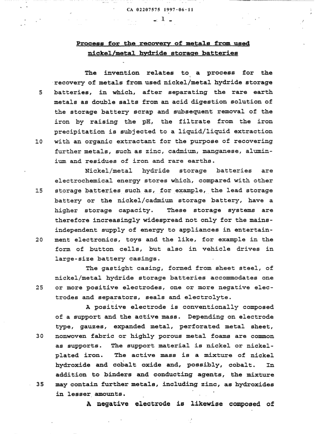 Canadian Patent Document 2207575. Description 19970612. Image 1 of 10