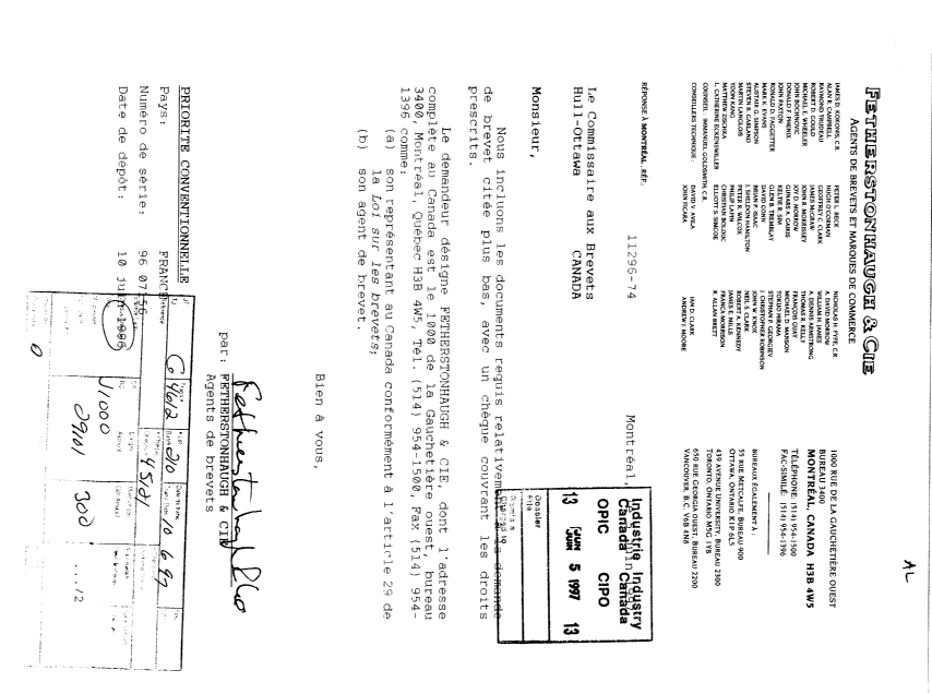 Document de brevet canadien 2207787. Cession 19970605. Image 1 de 3