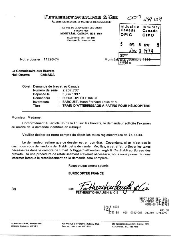 Canadian Patent Document 2207787. Prosecution-Amendment 19991208. Image 1 of 1