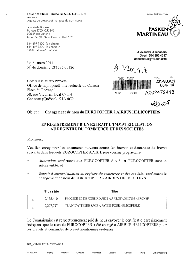 Canadian Patent Document 2207787. Assignment 20140321. Image 1 of 6