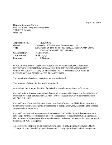 Canadian Patent Document 2208673. Prosecution-Amendment 19981209. Image 1 of 2