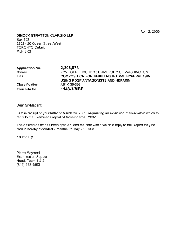 Canadian Patent Document 2208673. Correspondence 20021202. Image 1 of 1