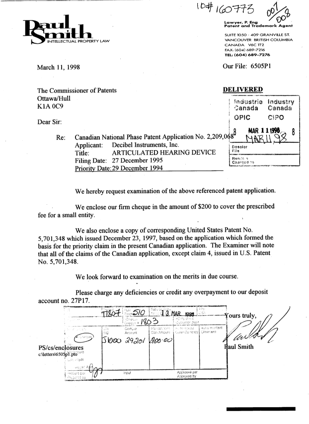 Document de brevet canadien 2209068. Poursuite-Amendment 19980311. Image 1 de 1