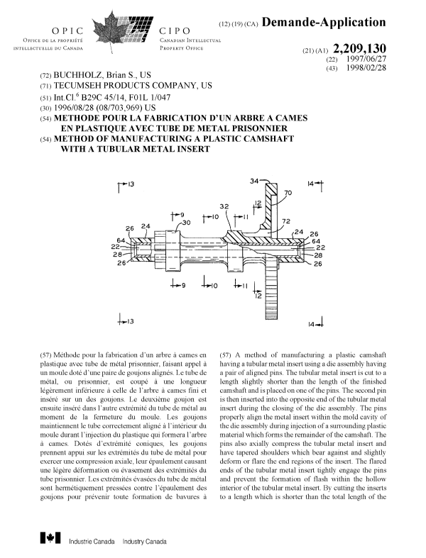 Document de brevet canadien 2209130. Page couverture 19980312. Image 1 de 2