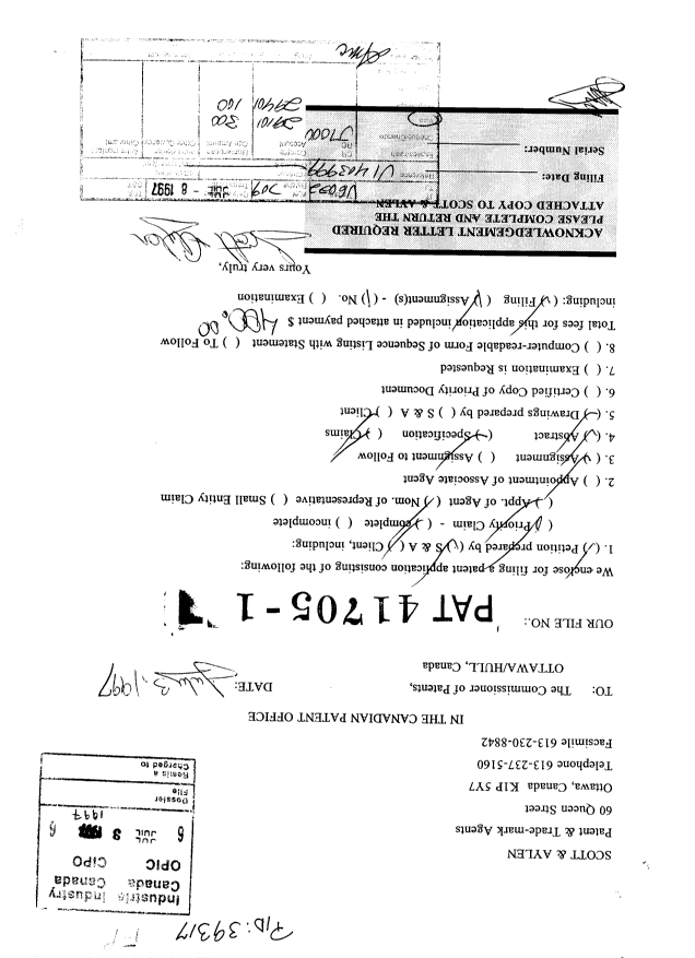 Document de brevet canadien 2209366. Cession 19961203. Image 1 de 5