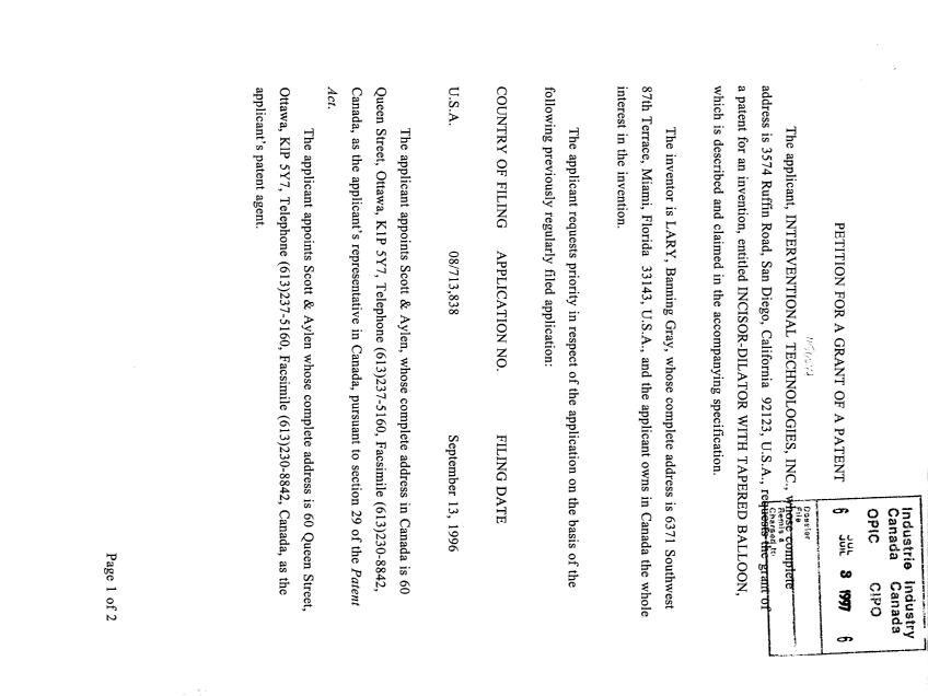 Document de brevet canadien 2209366. Cession 19961203. Image 2 de 5